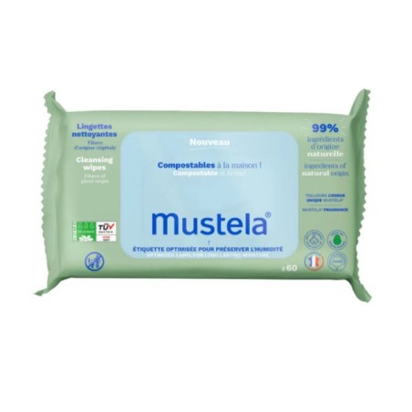 Lingettes Nettoyantes Compostables - Mustela - 60 Lingettes