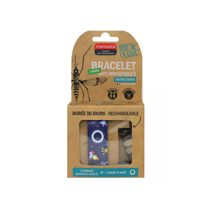 Bracelet Anti-moustiques Junior - Toutes Zones - Manouka - 1 Bracelet Rechargeable (Péremption 03/2026)