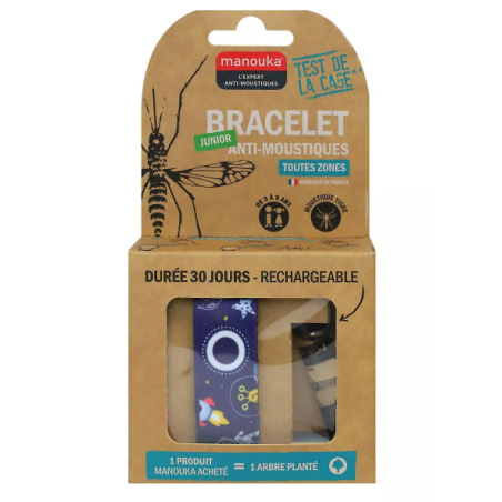 Bracelet Anti-moustiques Junior - Toutes Zones - Manouka - 1 Bracelet Rechargeable (Péremption 03/2026)