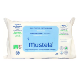 Lingettes de Coton Bio à l'Eau  - Tout Type de Peau - Mustela - 60 Lingettes
