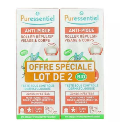 Anti-Pique Roller Répulsif Visage et Corps Puressentiel, 2 X 50 ml