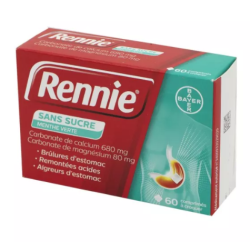 Rennie Comprimé A Croquer Menthe Verte Sans Sucre Brûlure d'estomac, Boite de 60 - Bayer