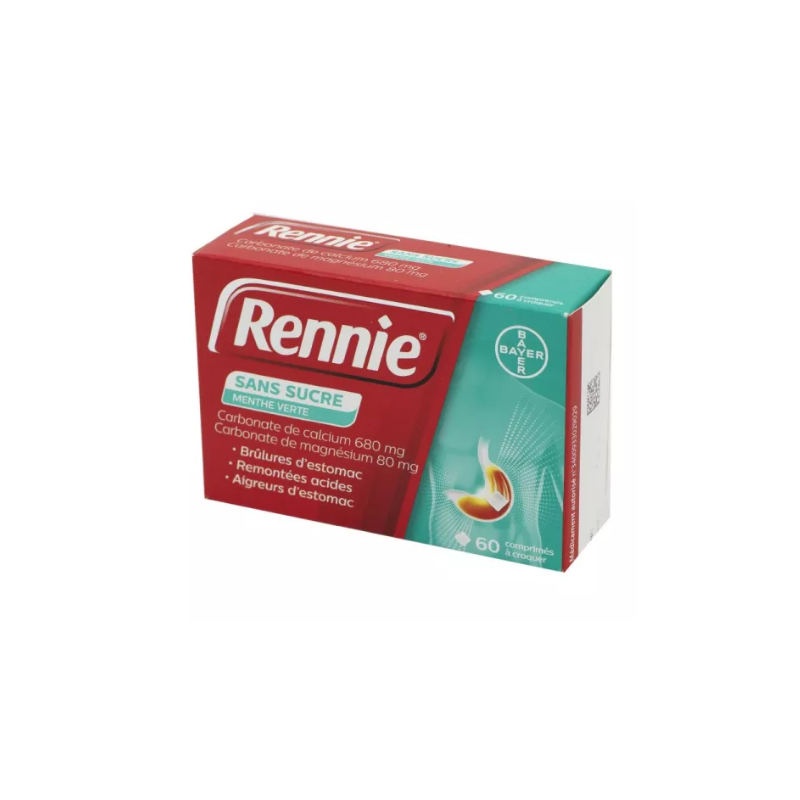 Rennie – Chewable Tablets for Heartburn (Sugar-Free, Spearmint Flavour) – Pack of 60 Bayer