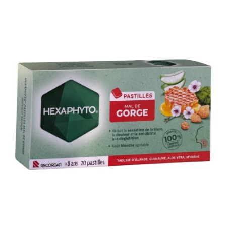 Pastilles Mal de Gorge - Douleur, Brûlure, Sensibilité - Hexaphyto - 20 Pastilles