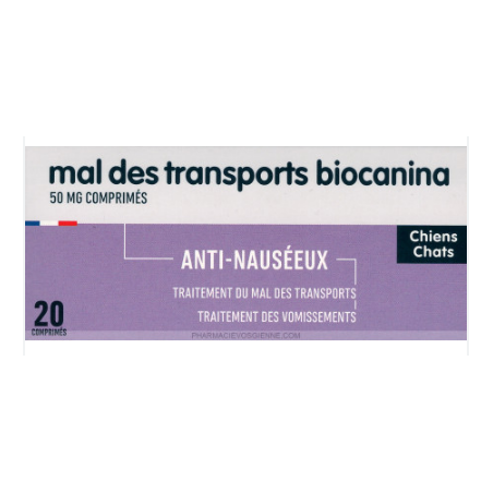 Dog & Cat Motion Sickness , Dimenhydrinate 50 mg, Biocanina,  20 tablets Box