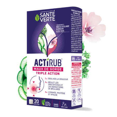 Actirub Maux De Gorge Triple Action - Santé Verte - 20 Lozenges