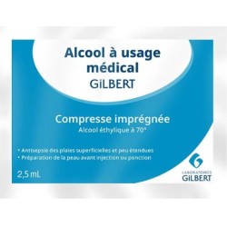 Compresses Alcool Usage Unique - Solution Antiseptique - Gilbert - 12 compresses