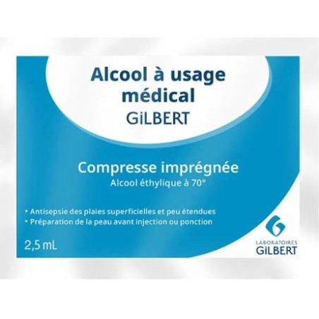 Compresses Alcool Usage Unique - Solution Antiseptique - Gilbert - 12 compresses