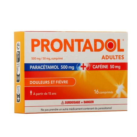 Prontadol Adulte - Paracétamol 500mg + Caféine 50mg - 16 Comprimés