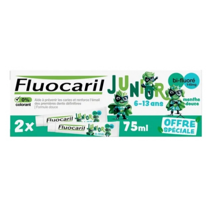 Dentifrice Junior 6/13 ans - Bi Fluoré 145mg - Fluocaril - 2 X 75ml