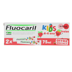 Toothpaste Kids 0/6 years - Bi Fluoride 100mg - Fluocaril - 2 X 75 ml