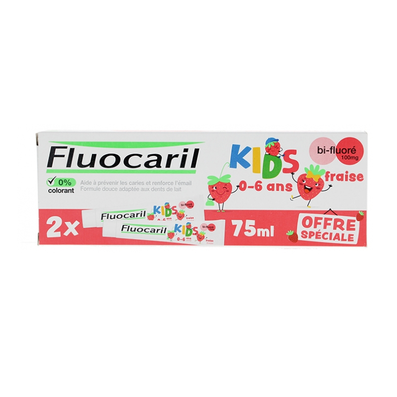 Dentifrice Kids 0/6 ans - Bi Fluoré 100mg - Fluocaril - 2 X 75 ml