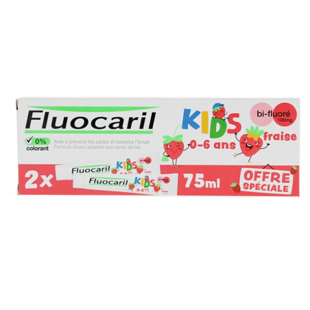 Dentifrice Kids 0/6 ans - Bi Fluoré 100mg - Fluocaril - 2 X 75 ml