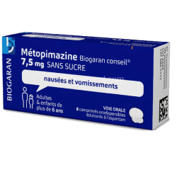 Metopimazine 7.5 mg Sans Sucre - Nausées Et Vomissements - Biogaran Conseil - 8 Comprimés Orodispersibles