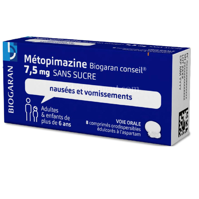 Metopimazine 7.5 mg Sans Sucre - Nausées Et Vomissements - Biogaran Conseil - 8 Comprimés Orodispersibles