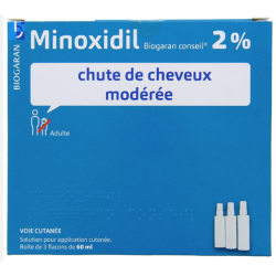 Minoxidil 2% - Chute de Cheveux Modérée - Biogaran - 3 Flacons 60 ml