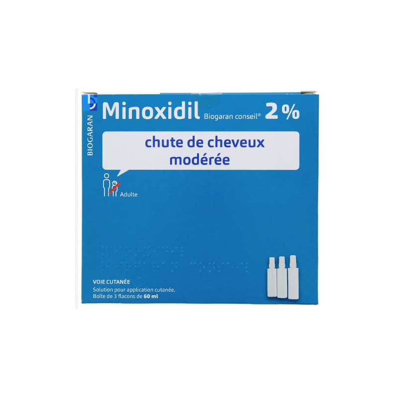 Minoxidil 2% - Chute de Cheveux Modérée - Biogaran - 3 Flacons 60 ml