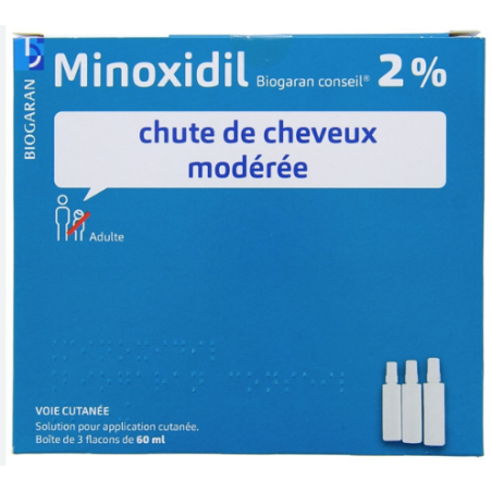 Minoxidil 2% - Chute de Cheveux Modérée - Biogaran - 3 Flacons 60 ml