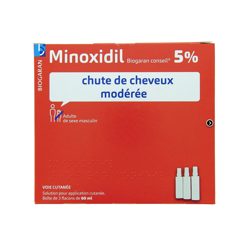 Minoxidil 5% - Chute de Cheveux Modérée - Biogaran - 3 Flacons 60 ml