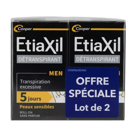 Détranspirant Men - Transpiration excessive - Etiaxil - 2x15 ml