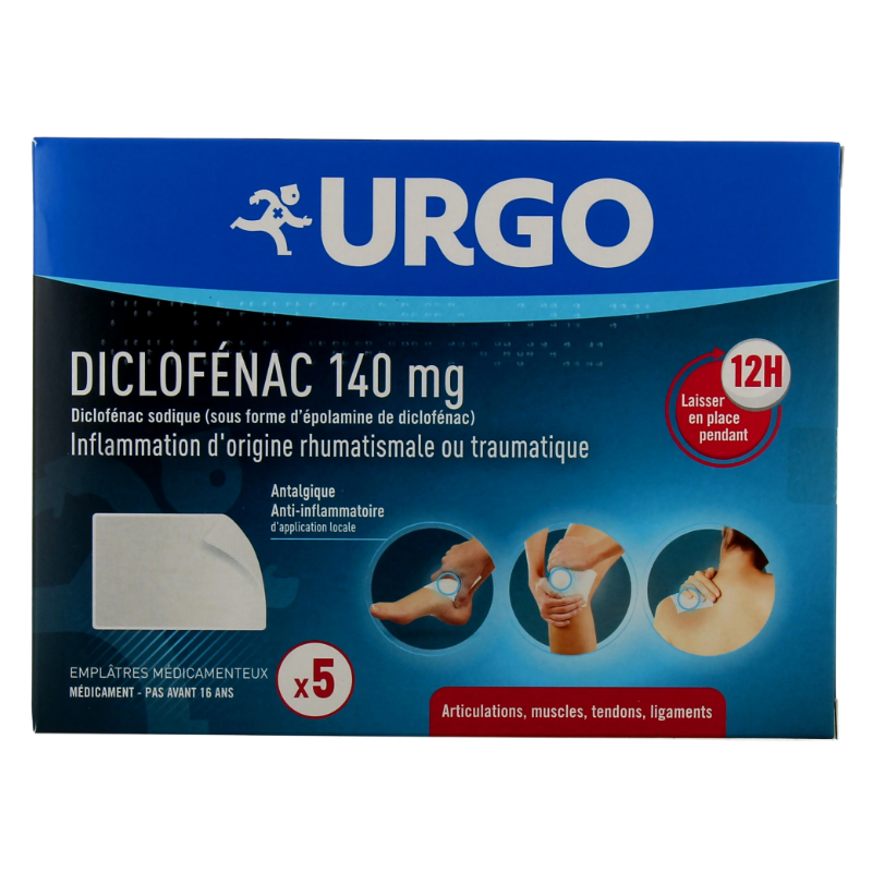 Diclofénac 140mg - Inflammation Rhumatismale ou Traumatique - Urgo - 5 Patchs