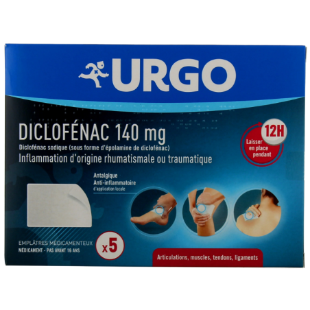 Diclofénac 140mg - Inflammation Rhumatismale ou Traumatique - Urgo - 5 Patchs