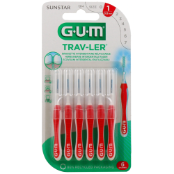 Trav-Ler Brush Heads - Fine Cylindrical - 0.8mm - Size 1 - G.U.M - 6 Brush Heads