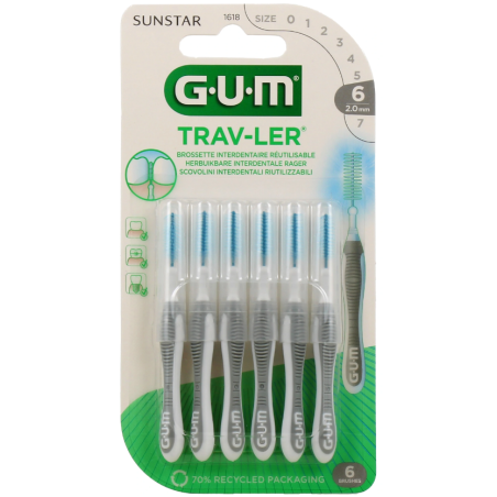 Trav-Ler Brush Heads - Fine Cylindrical - 2.0mm - Size 6 - G.U.M - 6 Brush Heads