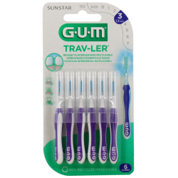 Trav-Ler Brush Heads - Fine Cylindrical - 1.2mm - Size 3 - G.U.M - 4 Brush Heads