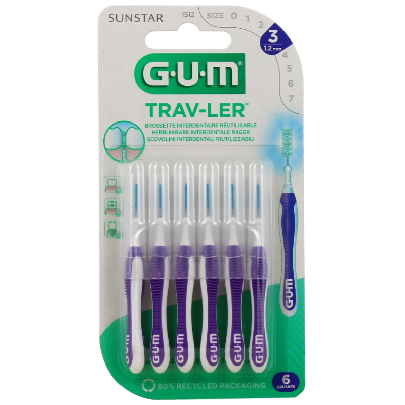 Trav-Ler Brush Heads - Fine Cylindrical - 1.2mm - Size 3 - G.U.M - 4 Brush Heads