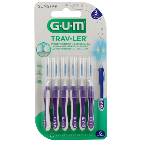 Trav-Ler Brush Heads - Fine Cylindrical - 1.2mm - Size 3 - G.U.M - 4 Brush Heads