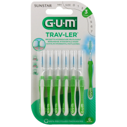 Trav-Ler Brush Heads - Fine Tapered - 1.1mm - Size 3 - G.U.M - 6 Brush Heads