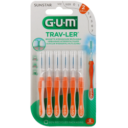 Trav-Ler brush heads - Fine Cylindrical - 0.9mm - Size 2 - G.U.M - 6 brush heads