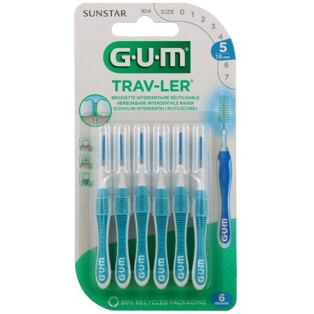 Brossettes Trav-Ler - Fine Conique - 1.6mm - Taille 5 - G.U.M - 6 Brossettes