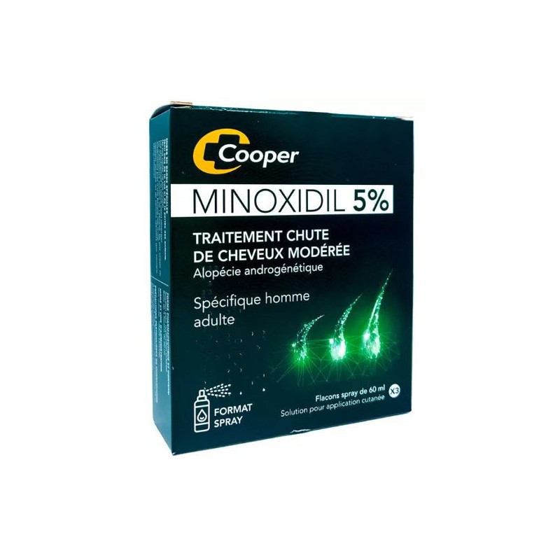 Minoxidil 5% - Traitement Chute De Cheveux Modérée - Cooper - 3 Flacons 60 ml