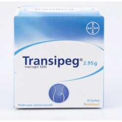Transipeg 2.95g, powder for drinkable solution, lemon flavour, box of 30 sachets, Macrogol 3350 Bayer
