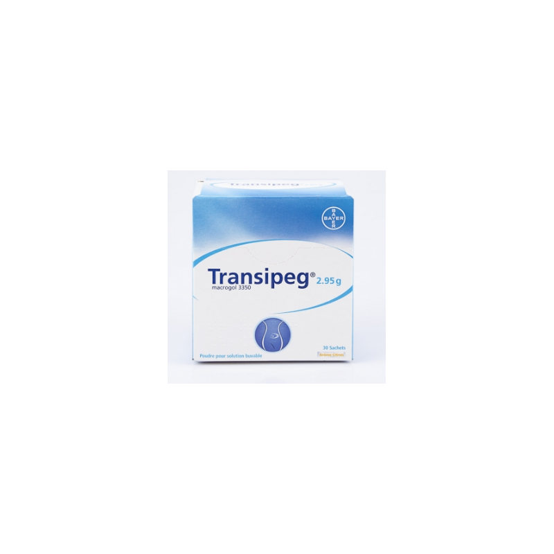 Transipeg 2.95g, powder for drinkable solution, lemon flavour, box of 30 sachets, Macrogol 3350 Bayer