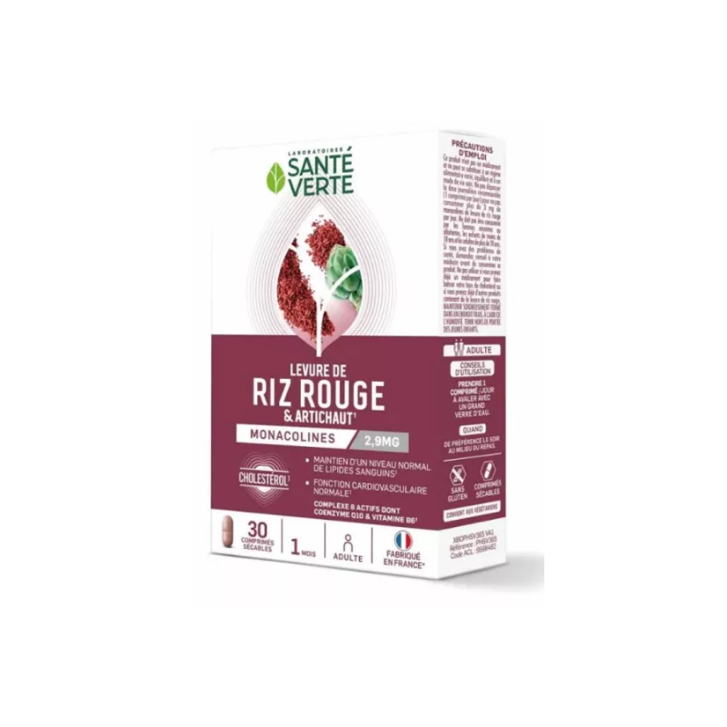 Levure De Riz Rouge - artichaut - Sante verte - Boite De 60 Comprimes