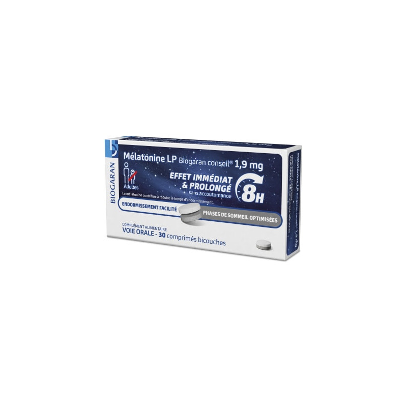 Mélatonine LP 1,9 mg - Effet Immédiat & Prolongé - Biogaran Conseil - 30 comprimés