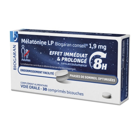 Mélatonine LP 1,9 mg - Effet Immédiat & Prolongé - Biogaran Conseil - 30 comprimés
