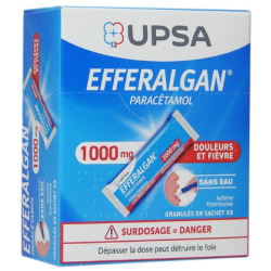 Efferalgan  1g -  Gout Fruits Rouges - Paracetamol 1g - Douleurs et Fièvre Adulte - 8 Sachets Granulés