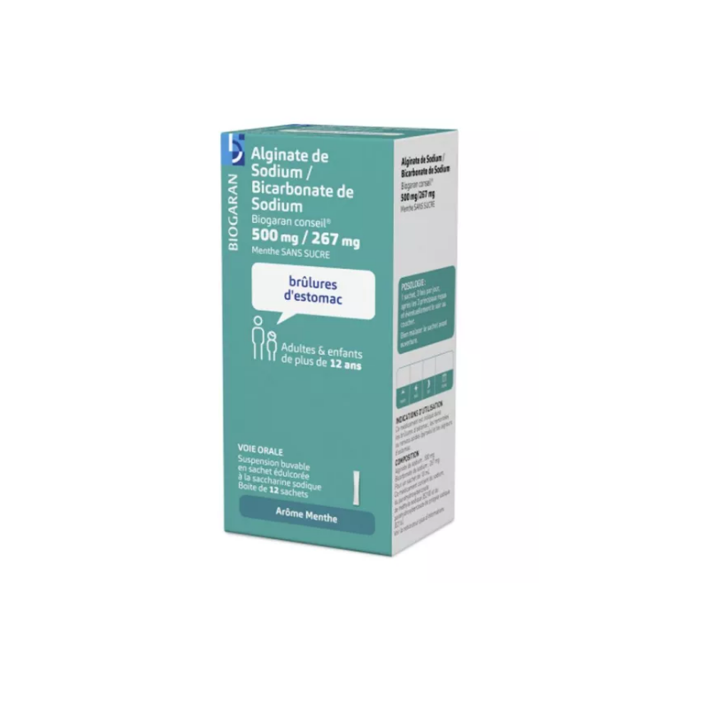 Alginate de Sodium 500 mg/ - Bicarbonate de sodium 267mg - Biogaran Conseil - 12 sachets doses