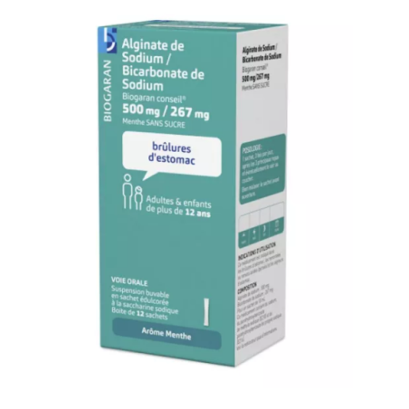 Sodium alginate 500 mg/ - Sodium bicarbonate 267mg - Biogaran Conseil - 12 sachets doses