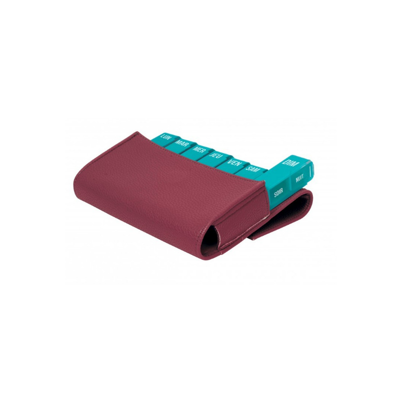 Pilulier Hebdomadaire - Slim - Simili Cuir Rouge