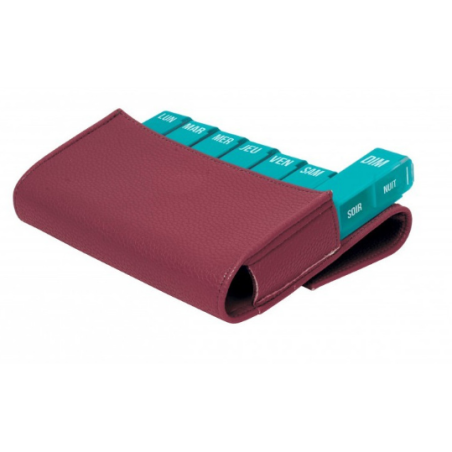 Weekly pill box - Slim - Red imitation leather