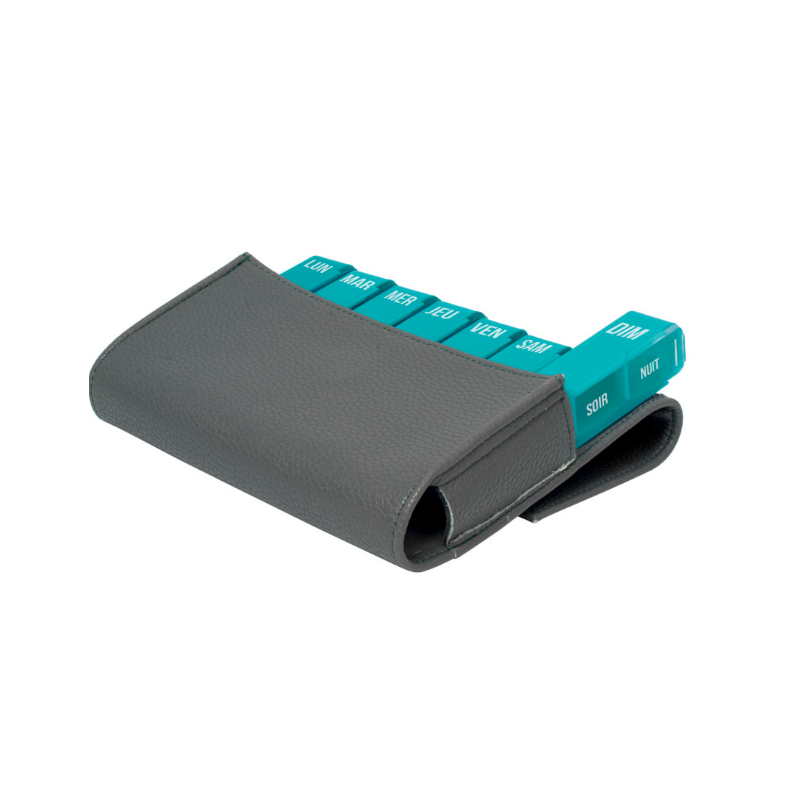 Pilulier Hebdomadaire - Slim - Simili Cuir Gris