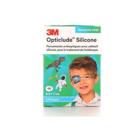 Pansements Orthoptiques 5.3 cm X 7.0 cm Opticlude Silicone Garçon Midi -3M - Boite De 50
