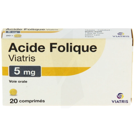 Acide Folique 5mg - Anémies - Viatris - 20 comprimés