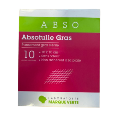 Absotulle Gras Stérile - Pansement Gras Stérile - 10x10 cm - Marque Verte - 10 sachets