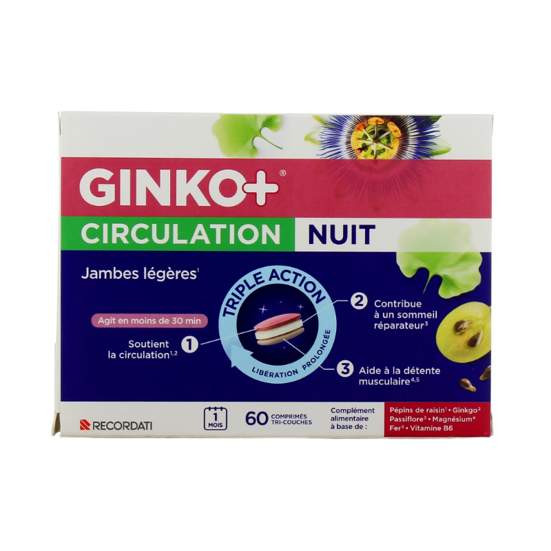 Ginko + - Circulation Nuit - Jambes Légères - Bouchara - 60 comprimés